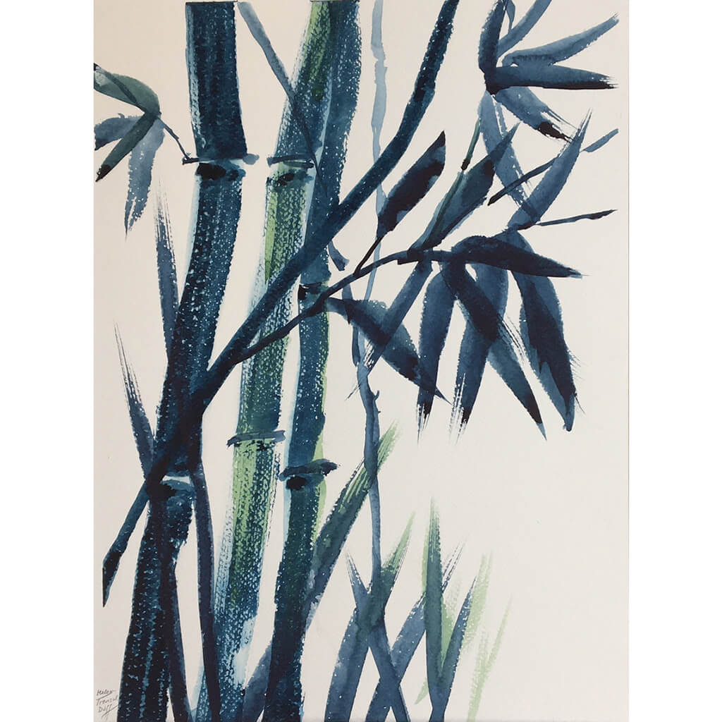 Navy Oriental Bamboo by Helen Trevisiol Duff Watercolour